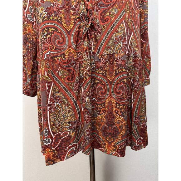 Love 21 Paisley Dress Women’s Size S Orange Brown Red Long Sleeve Boho Chic Fall - Picture 4 of 16